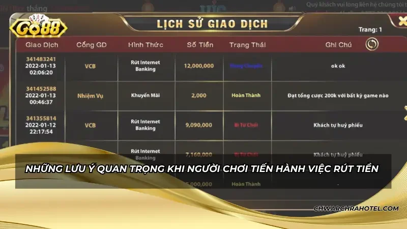 Những lưu ý quan trọng khi người chơi tiến hành việc rút tiền